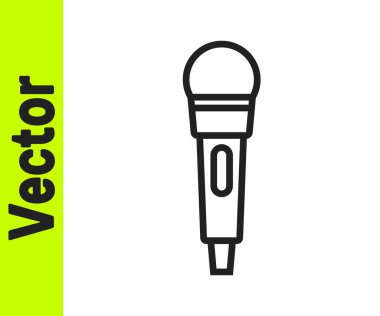 Siyah çizgi mikrofon simgesi beyaz arkaplanda izole edildi. Radyodaki mikrofondan. Sözcü işareti. Vektör