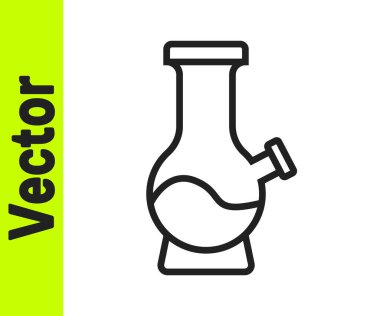 Esrar içmek için siyah çizgi cam bong ya da beyaz arka planda izole edilmiş kenevir ikonu. Vektör