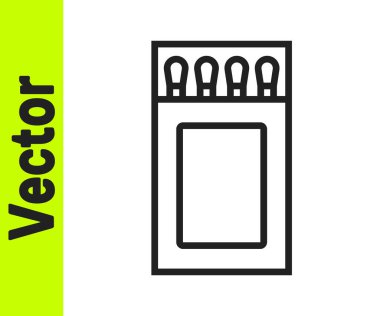 Siyah çizgi kibrit kutusunu aç ve beyaz arkaplanda izole edilmiş simgeyle eşleştir. Vektör