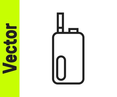 Siyah çizgi Elektronik sigara ikonu beyaz arkaplanda izole edilmiş. Tüttürme aleti. Buharlaştırıcı Cihaz. Vektör