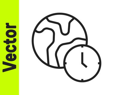 Siyah çizgi dünya zaman simgesi beyaz arkaplanda izole edildi. Vektör