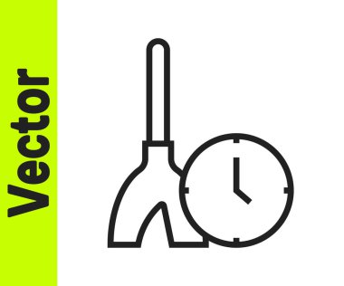 Siyah çizgi temizleme zamanı simgesi beyaz arkaplanda izole edildi. Sağlık hizmeti, ev hijyeni. Vektör