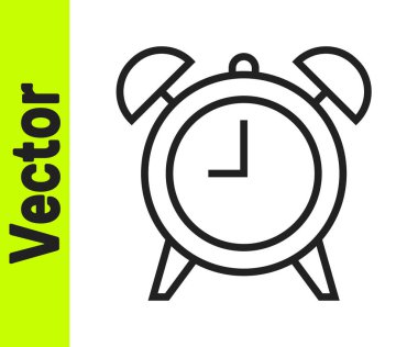 Siyah çizgi alarm saati simgesi beyaz arkaplanda izole edildi. Uyan, kalk konsepti. Zaman işareti. Vektör