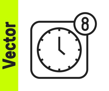 Siyah çizgi alarm saati uygulaması akıllı telefon arayüzü simgesi beyaz arkaplanda izole edildi. Vektör