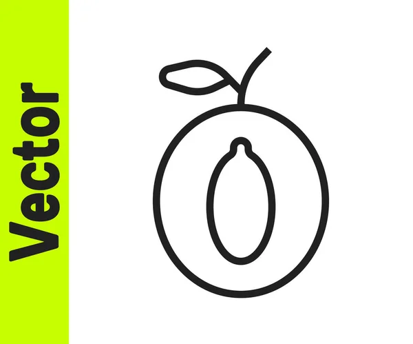 Black Line Plum Fruit Icon Isolated White Background Vector — Stock Vector