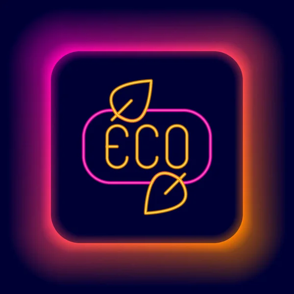 Gloeiende neon lijn Leaf Eco symbool pictogram geïsoleerd op zwarte achtergrond. Banner, label, tag, logo, sticker voor eco groen. Kleurrijk concept. Vector — Stockvector