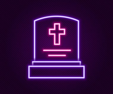 Siyah arkaplanda izole edilmiş mezar taşı simgesi ile parlayan neon hattı Grave. Renkli taslak konsepti. Vektör