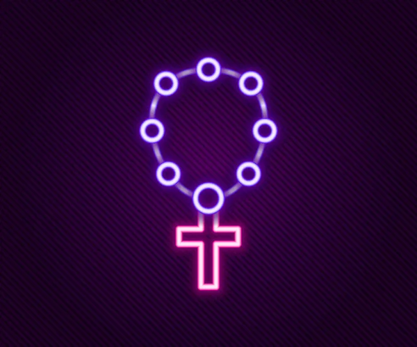 Lumineux néon ligne chapelet perles icône de religion isolé sur fond noir. Concept de contour coloré. Vecteur — Image vectorielle