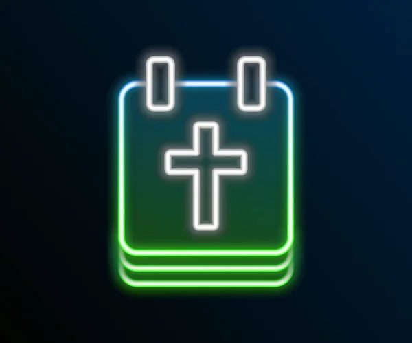 Siyah arkaplanda izole edilmiş Paskalya simgesiyle parlayan neon hattı takvimi. İlkbahar Hristiyan bayramı sembolü. Renkli taslak konsepti. Vektör — Stok Vektör