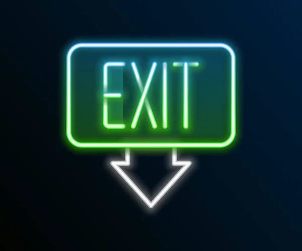 Glowing neon line Fire exit icon isolated on black background. Fire emergency icon. Colorful outline concept. Vector — Stock Vector