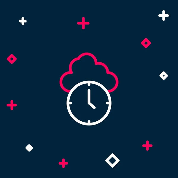 Line Clock icoon geïsoleerd op blauwe achtergrond. Tijdsymbool. Kleurrijk concept. Vector — Stockvector