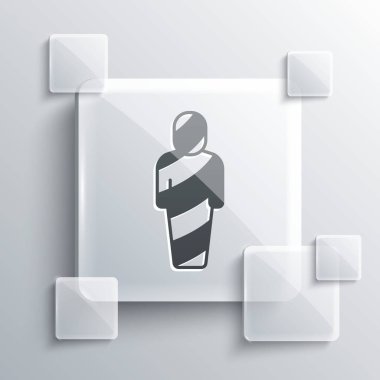 Gri Mısır mumya ikonu gri arkaplanda izole edildi. Kare cam paneller. Vektör