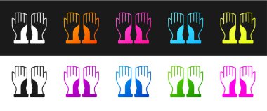 İtfaiyeci eldivenleri ikonu siyah beyaz arka planda izole edildi. Eldiven ikonunu koru. Vektör