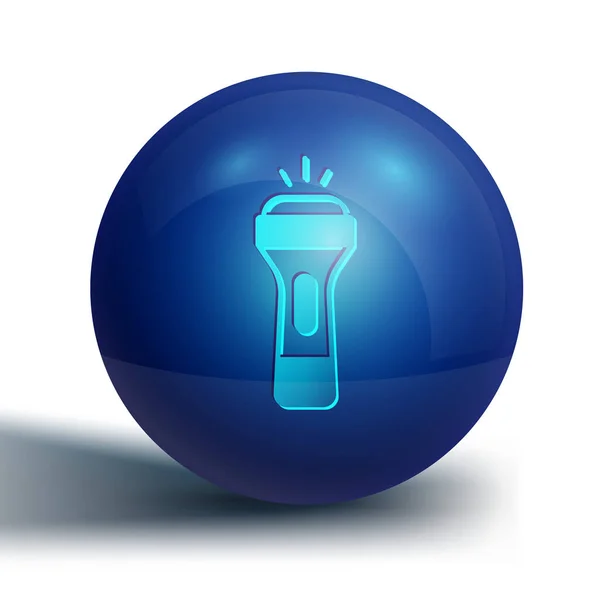 Icono de linterna azul aislado sobre fondo blanco. Botón círculo azul. Vector — Archivo Imágenes Vectoriales