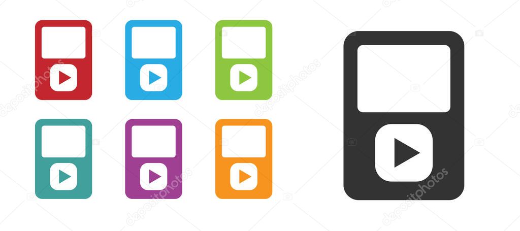 Black Music player icon isolated on white background. Portable music device. Set icons colorful. Vector