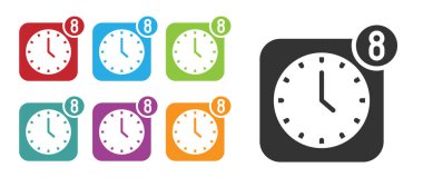 Siyah Alarm saat uygulaması akıllı telefon arayüzü simgesi beyaz arkaplanda izole edildi. Simgeleri renklendirin. Vektör