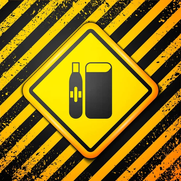Schwarzes Symbol für elektronische Zigarette isoliert auf gelbem Hintergrund. Vaporraucherwerkzeug. Vaporizer-Gerät. Warnzeichen. Vektor — Stockvektor