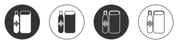 Schwarzes Symbol für elektronische Zigarette isoliert auf weißem Hintergrund. Vaporraucherwerkzeug. Vaporizer-Gerät. Kreis-Taste. Vektor — Stockvektor
