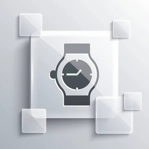 Šedé hodinky ikona izolované na šedém pozadí. Ikona hodinek. Čtvercové sklo. Vektor — Stockový vektor