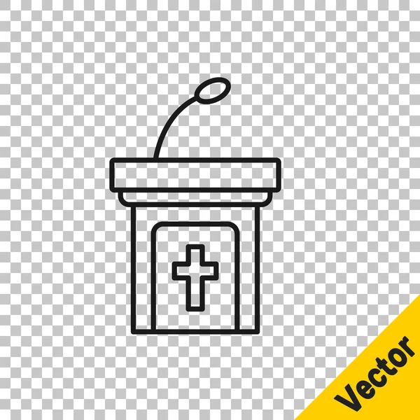 Schwarze Linie Kirche Predigt Tribünen-Symbol isoliert auf transparentem Hintergrund. Das Podium des Predigers in der Kirche. Vektor — Stockvektor