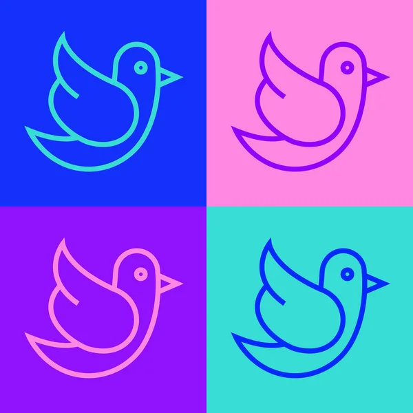 Pop art line Dove icon isolated on color background. Vector — Stock Vector