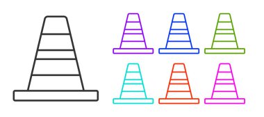 Beyaz arka planda siyah çizgi trafik konisi simgesi izole edildi. Simgeleri renklendirin. Vektör