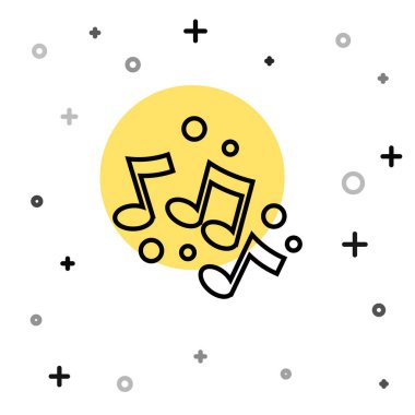 Siyah çizgi müzik notası, ton simgesi beyaz arkaplanda izole edilmiş. Rastgele dinamik şekiller. Vektör