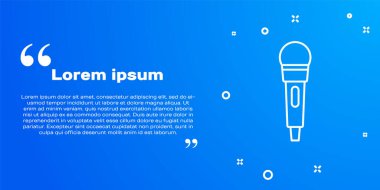Beyaz çizgi mikrofon simgesi mavi arkaplanda izole edildi. Radyodaki mikrofondan. Sözcü işareti. Vektör
