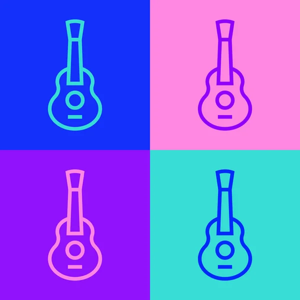 Pop art line Kytara ikona izolované na barevném pozadí. Akustická kytara. Strunový hudební nástroj. Vektor — Stockový vektor