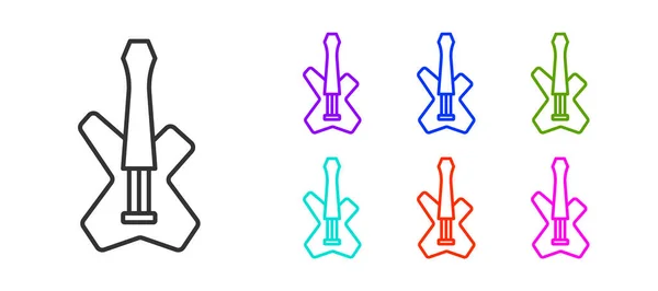 Linha preta Ícone de guitarra baixo elétrico isolado no fundo branco. Definir ícones coloridos. Vetor —  Vetores de Stock