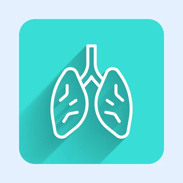 White line Lungs icon isolated with long shadow background. Green square button. Vector — Stock Vector