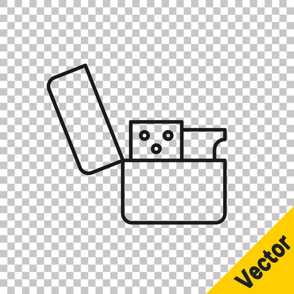 Schwarze Linie Feuerzeug Symbol isoliert auf transparentem Hintergrund. Vektor — Stockvektor