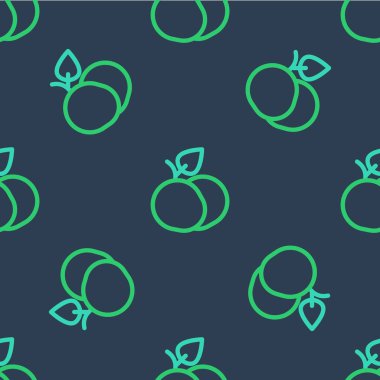 Çizgi Mango meyve ikonu mavi arka planda izole edilmiş pürüzsüz desen. Vektör