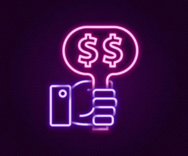 Parlayan neon hat Hand açık arttırma raket simgesini siyah arka planda tutuyor. Teklif konsepti. Açık arttırma yarışması. BID yazıtları olan el kaldırma işaretleri. Renkli taslak konsepti. Vektör