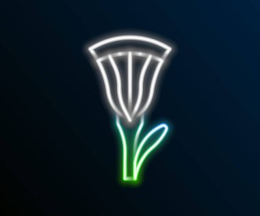 Parlayan neon hattı Mısır lotus ikonu siyah arka planda izole edildi. Renkli taslak konsepti. Vektör