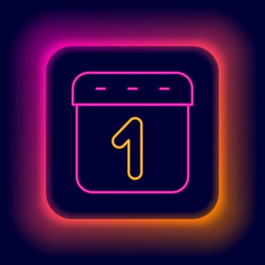 Parlayan neon çizgisi takvim simgesi siyah arkaplanda izole edildi. Olay hatırlatma sembolü. Renkli taslak konsepti. Vektör