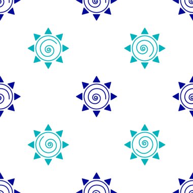 Mavi Güneş simgesi beyaz arkaplanda izole edilmiş kusursuz desen. Vektör