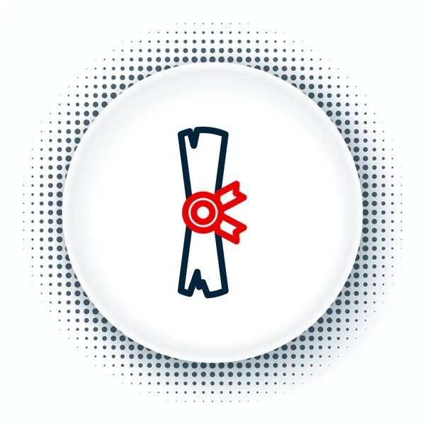 Línea Antiguo icono de desplazamiento de papiro aislado sobre fondo blanco. Papel de pergamino. Antiguo símbolo de Egipto. Concepto de esquema colorido. Vector — Vector de stock