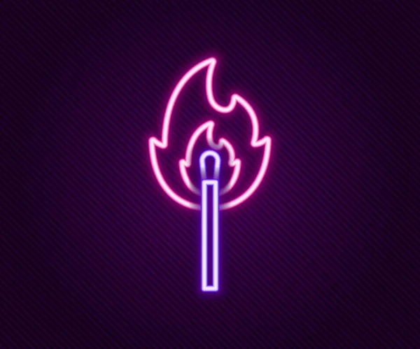 Gloeiende neon lijn Brandende lucifer met vuur pictogram geïsoleerd op zwarte achtergrond. Match met vuur. Een luciferteken. Kleurrijk concept. Vector — Stockvector
