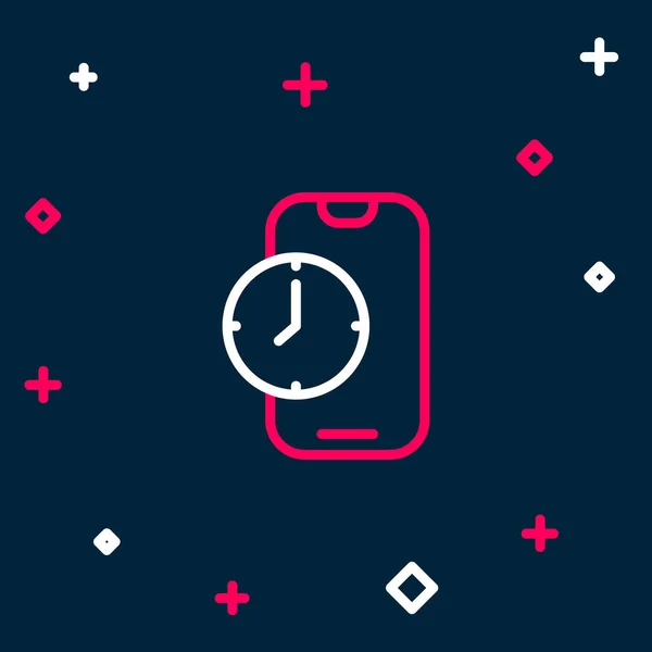 Line Alarm klocka app smartphone gränssnitt ikonen isolerad på blå bakgrund. Färgstarkt skisskoncept. Vektor — Stock vektor