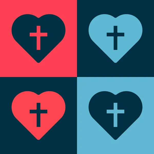 Pop art Croce cristiana nell'icona del cuore isolato su sfondo a colori. Buona Pasqua. Vettore — Vettoriale Stock