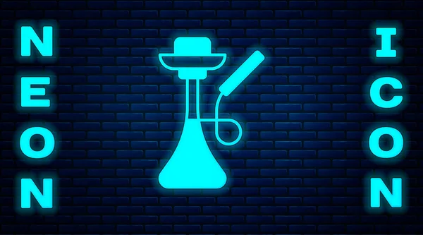 Brillante icono de neón Hookah aislado en el fondo de la pared de ladrillo. Vector — Archivo Imágenes Vectoriales