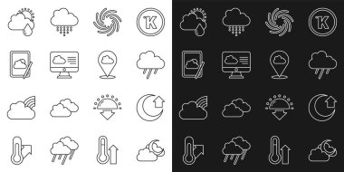 Bulut 'u ay, ay, yağmur, kasırga, hava tahmini ve güneş ve yer bulut ikonu ile aynı hizaya getirin. Vektör