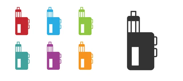 Icono de dispositivo mod Vape negro aislado sobre fondo blanco. Herramienta para fumar. Dispositivo de vaporizador. Establecer iconos de colores. Vector — Archivo Imágenes Vectoriales