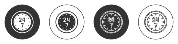 Reloj Negro 24 horas icono aislado sobre fondo blanco. Todo el día icono cíclico. Símbolo de servicio 24 horas. Botón de círculo. Vector — Vector de stock