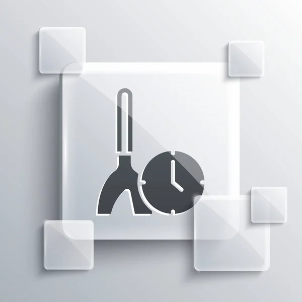 Icono de tiempo de limpieza gris aislado sobre fondo gris. Servicio sanitario, higiene de la casa. Paneles cuadrados de vidrio. Vector — Vector de stock