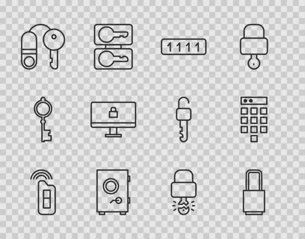 Hat anahtarını uzaktan kumandalı, kilitli, parola korumalı, güvenli, ev, bilgisayar monitörü, anahtar kilidi ve simgesi kırılmış olarak ayarla. Vektör