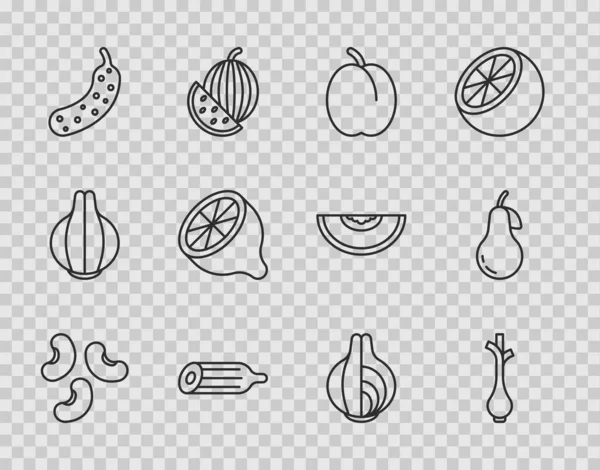 Фасоль, зеленый лук, слива, огурец, лимон, лук и горох. Вектор — стоковый вектор