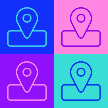 Kamp veya turlar için popüler sanat çizgisi konumu ve renkli arka planda izole edilmiş seyahat ikonu. Vektör