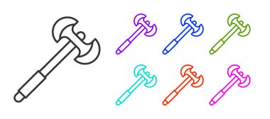 Siyah çizgi Ortaçağ kutup balta simgesi beyaz arka planda izole edildi. Simgeleri renklendirin. Vektör